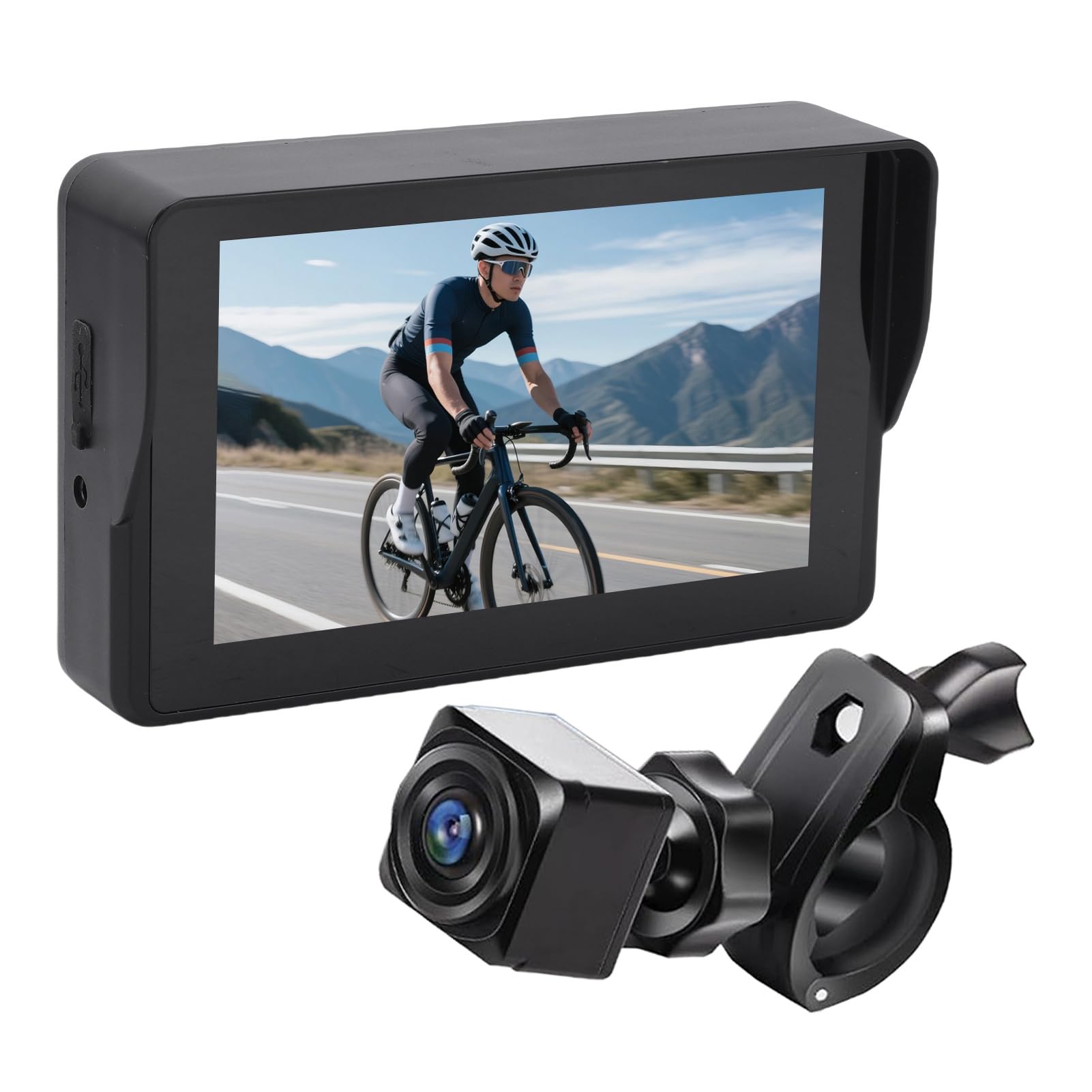 bike rear view camera system, 5 inch 1080p hd monitor with 110 degree wide angle and night vision, for mountain road bikes scooters (large square rear view camera)