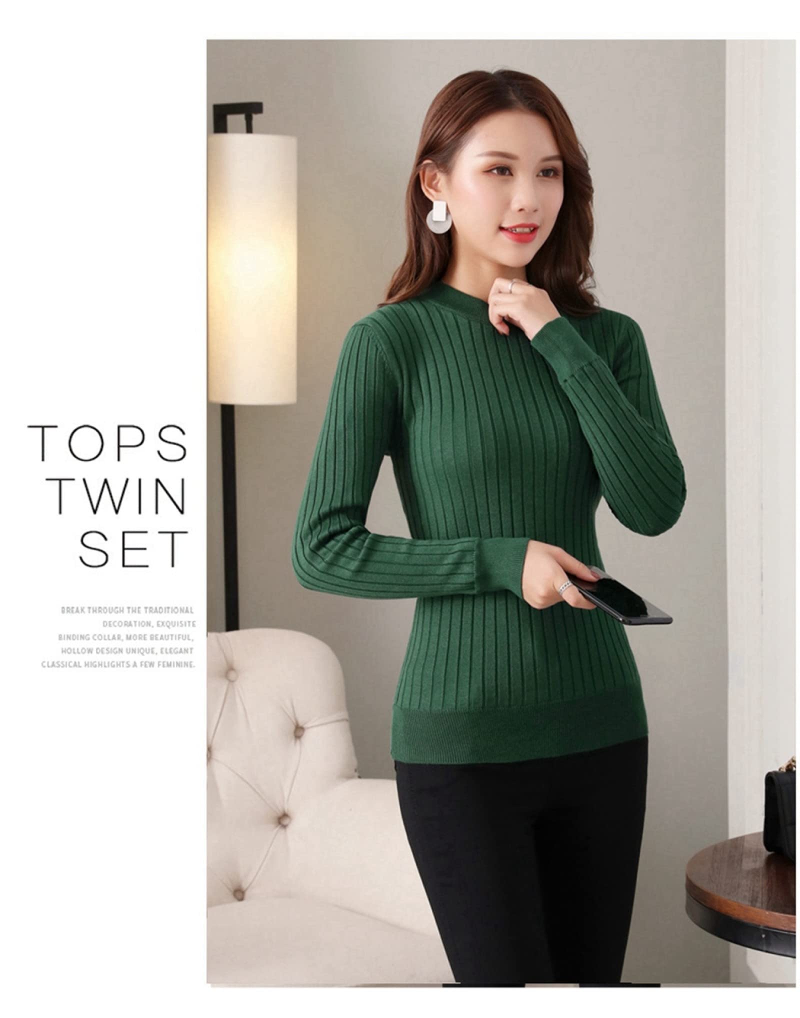 Suéter De Invierno Para Mujer - Fashion Plus Suéter Acolchado De Terciopelo Invierno Damas Mantener Cálido Retro Cuello Redondo Delgado Jersey De Punto De Manga Larga Color Puro Casual Al Aire L