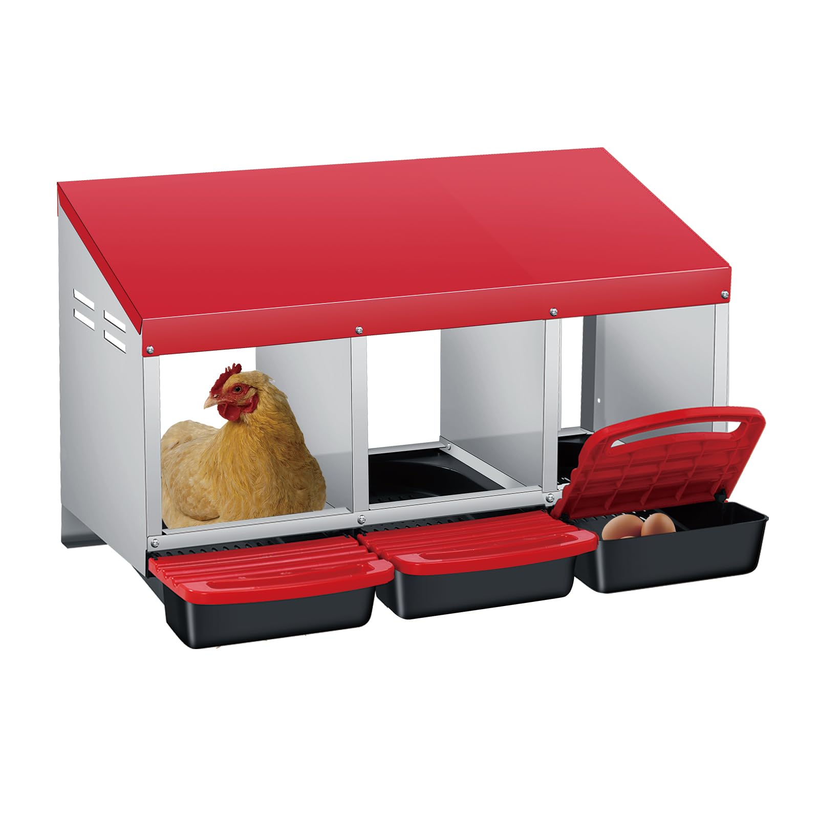Nichoir à poule en métal à 3 compartiments avec couvercle protecteur