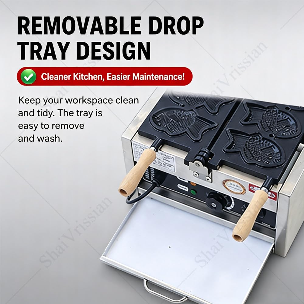 3000w Máquina Eléctrica Taiyaki para Helado,Panadero Comercial con 6 Mohos En Forma De Pescado,Temperatura Ajustable 50 a 300 °c,Ideal para Mermelada/Helado