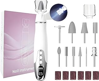 مبرد اظافر كهربائي محمول لاسلكي قابل لاعادة الشحن 12 في 1 لاظافر القدم السميكة بـ10 سرعات من جيه جيه او جيه سي ال للعناية بالاظافر الطبيعية لليدين (ابيض)