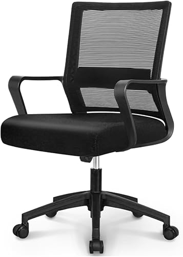 Vista 9 de NEO CHAIR Silla de oficina para juegos y computadora de escritorio ergonómica de malla con respaldo medio, soporte lumbar, ruedas, cómoda, Gris