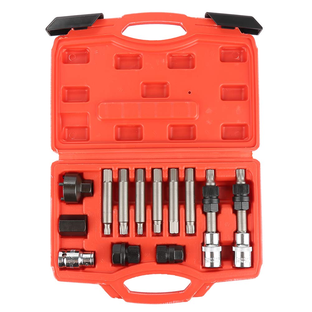 HUOLE Kit d'outils de retrait de poulie d'alternateur, outil de retrait de poulie d'alternateur, outils d'extraction de découplage de voiture 13 pièces (B)