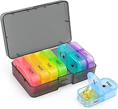 Opret Pill Organiser 7 Day, Weekly Pill Box 2 Times a Day for AM PM, Travel Tablet Organiser with 14 Large Compartments, for Vitamins Supplements Medication (Rainbow)