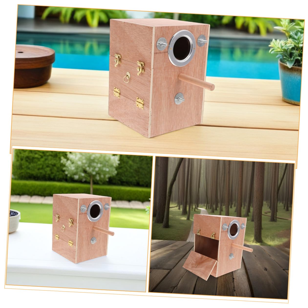 Veemoon Caja de Cría para Periquitos de Madera Natural con Soporte y Colgante Ambiente Cálido para Agapornis Cacatúas y Loros Fácil Instalación y Mantenimiento para Voladeras Exteriores