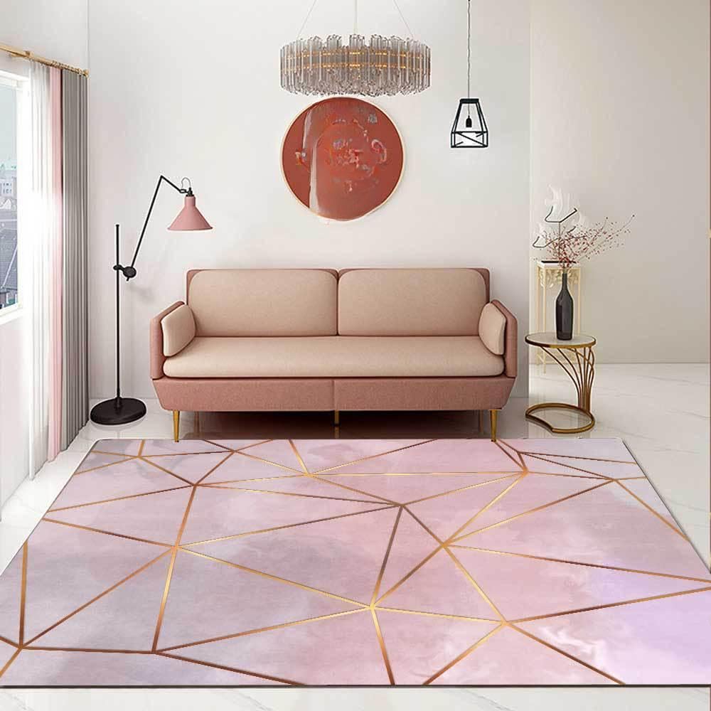 Tapis antidérapant pour chambre à coucher et salon géométrique rose 120x180