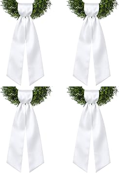 4 Pcs Wreath Sash for Front Door, 4.5" x 56" Blank Sash for Monogram Embroidery DIY Front Door Porch Wreath Decor Ribbon for Christmas, Wedding, Holiday, Farmhouse White