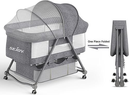 Cuna de noche para bebé con gran cesta de almacenamiento y malla, cuna para recién nacido, cuna portátil para bebé, plegable rápido y fácil de