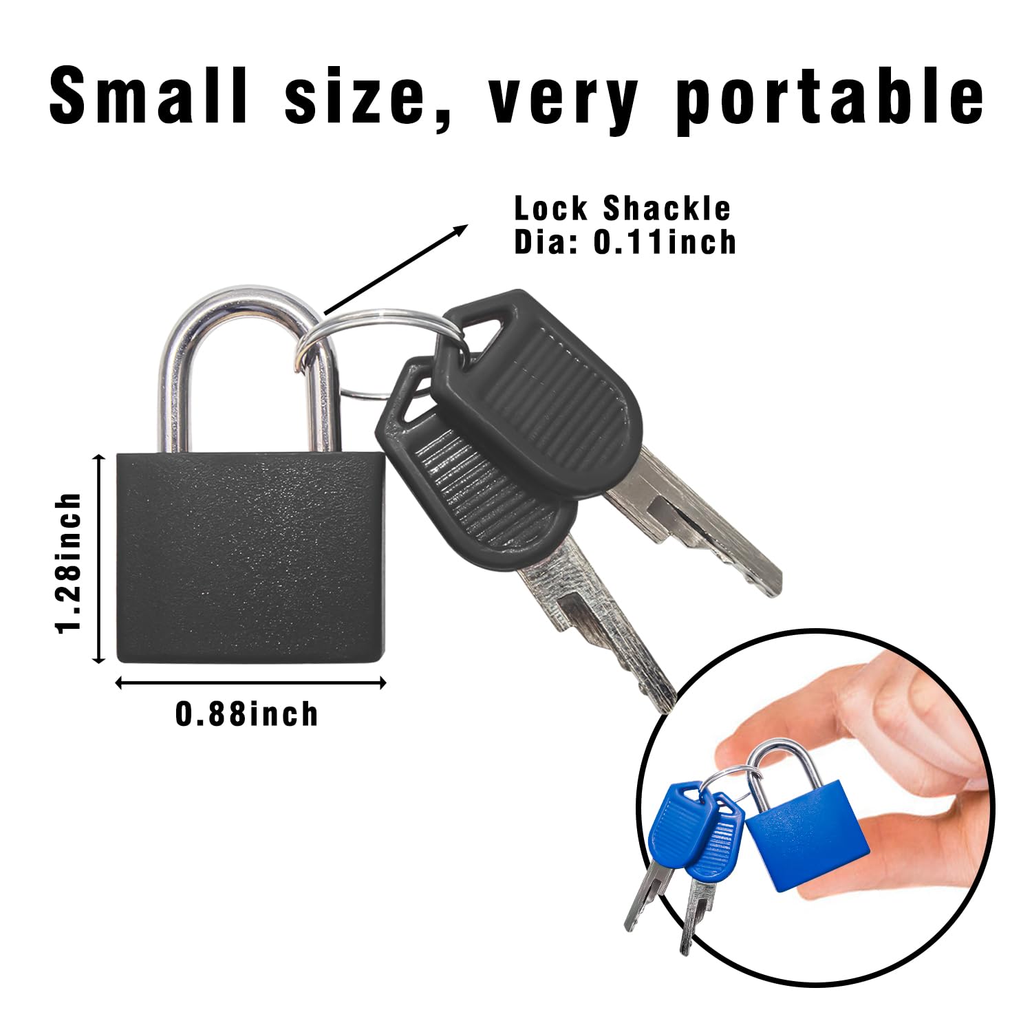 2 Pack Luggage Locks, Mini Suitcase Locks with Keys, Multicolor Small Padlock for Lockers, Backpack, Boxes (Black,Blue)