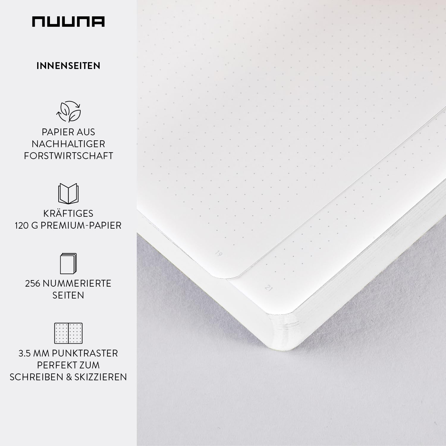 nuuna Taccuino A5+ | Graphic Thermo L – Fading Memories | 3,5 mm | 256 pagine numerate | carta premium da 120 g | jeansLabel bianco | prodotto in Germania in modo sostenibile