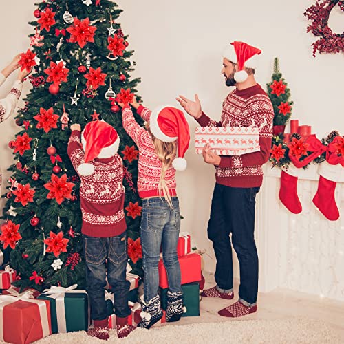 Geosar 36 Pcs Christmas Glitter Artificial Poinsettia Flowers Xmas Poinsettia Artificial Wedding Flowers Decorations Xmas Tree Ornaments with Clips for Party Favors 6 Inch - Image 4