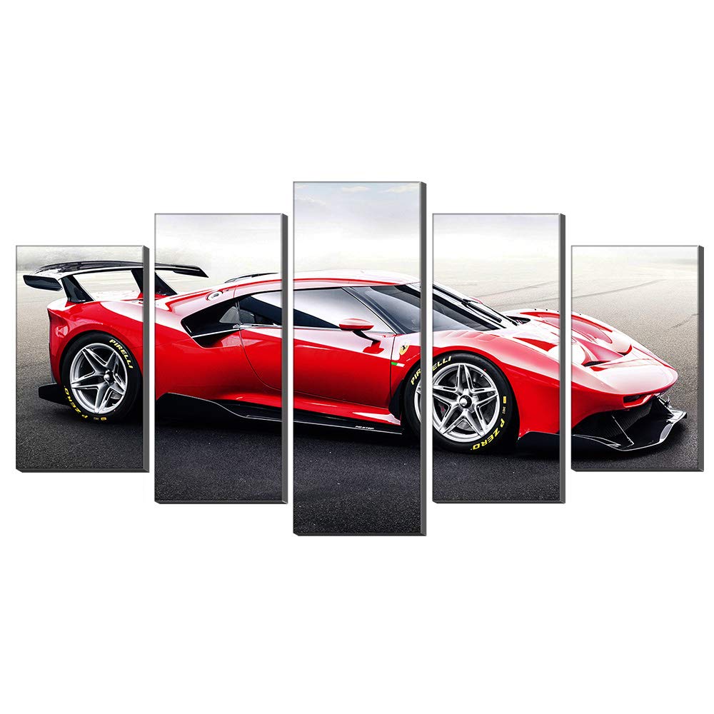 Impression sur toile Ferrari rouge cadre bois 50x100cm grand tableau mural salon moderne