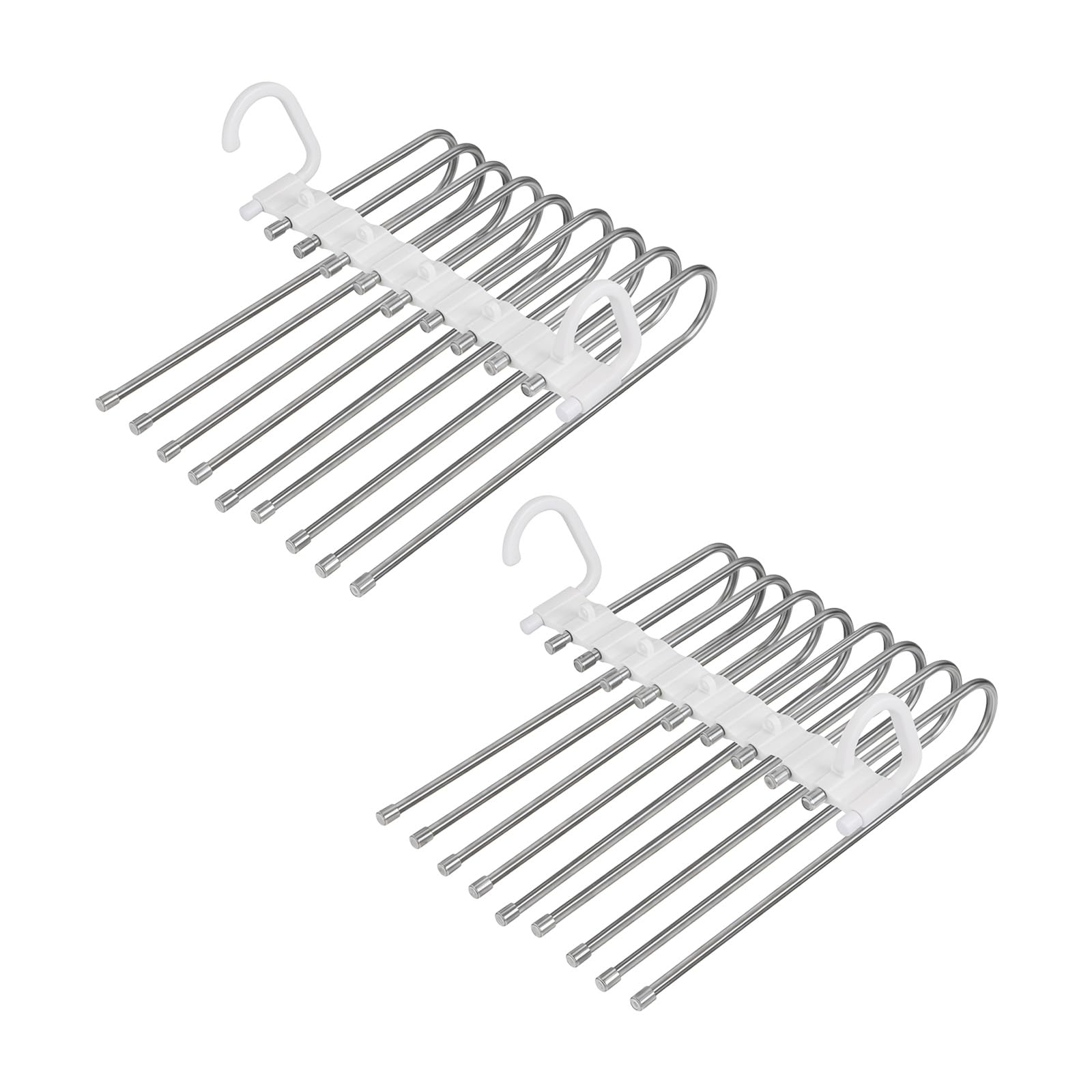 ZEPFJHE Closet Organizer Pants Hangers, 2 Pack 9 Rod Folding Trouser and Skirt Hanger Set for Space Saving Wardrobe Storage Closet Organizer Space Saving Wardrobe Storage Layered