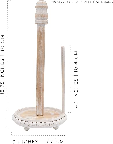 Miniatura 7 de AuldHome - Toallero de papel rústico lavado blanco dispensador de toallas desechables con cuentas de madera para encimera