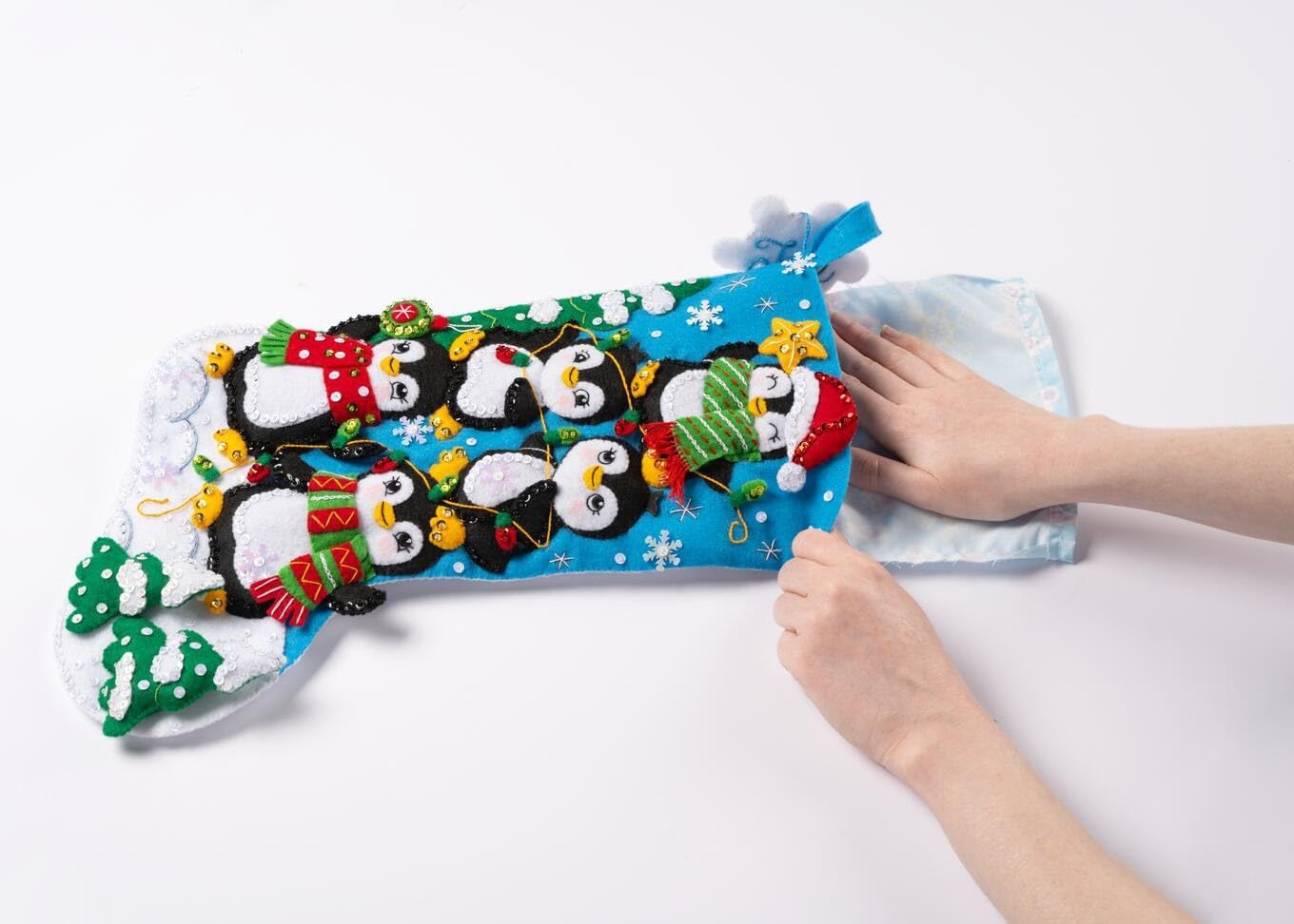 Bucilla Snowflakes Stocking Liner, 18" Pre-Sewn Insert Perfect for Holiday DIY Arts and Crafts Projects, 89673E