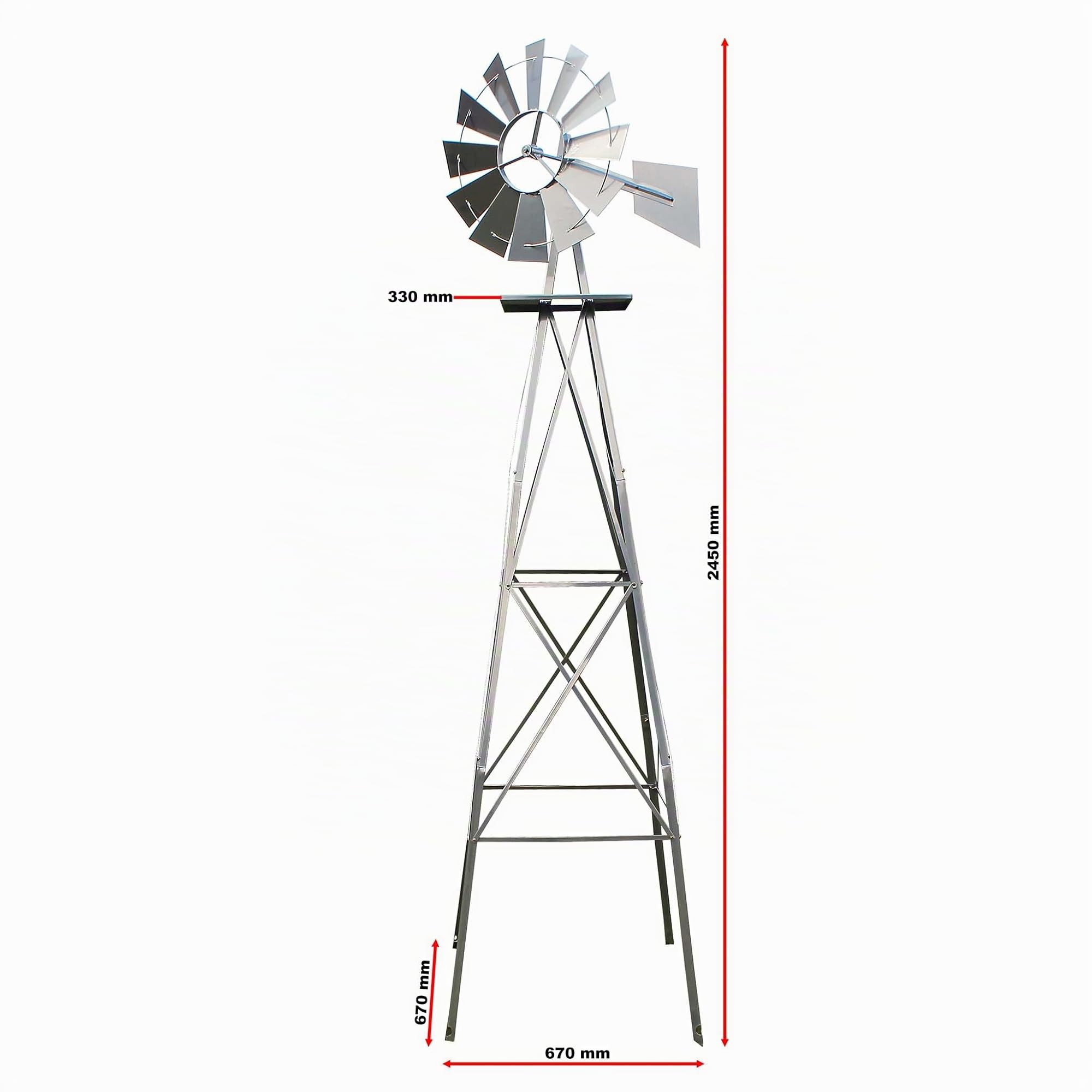 US Molino de Viento 245cm Plateado Estilo Americano, Rueda de Viento con rodamiento de Bolas