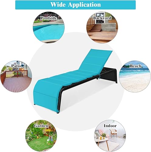 Miniatura 7 de Tangkula Tumbona para exteriores, silla reclinable de ratán ajustable de 5 posiciones con asiento acolchado y pies ajustables, muebles