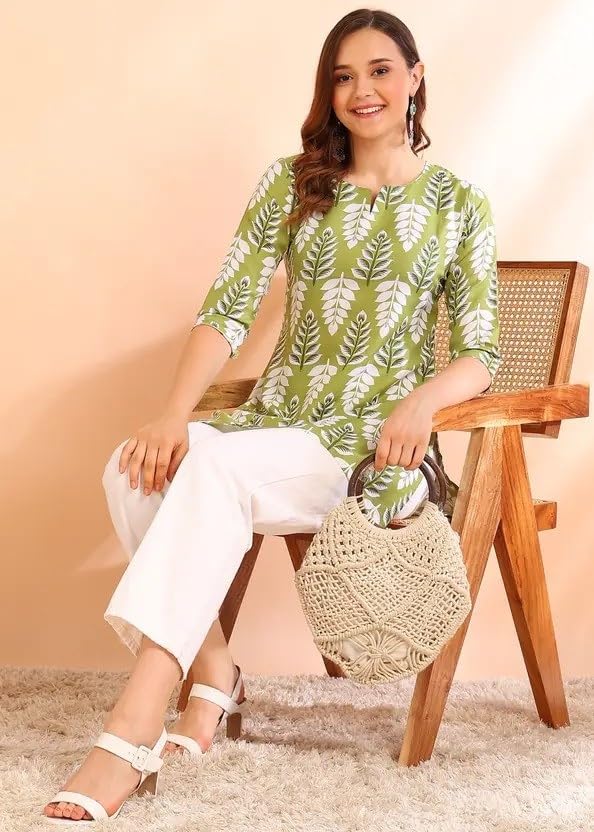 Image of Women's Short Kurti in Multicolor Rayon Cotton Blend | Ladies Ethnic Tunic | Office