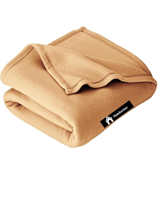 Fleece Blanket 300 TC All Season Solid/Plain Light Weight Polar Fleece Single Bed Blanket (230 x 150 cm,Skin Friendly) (Beige)