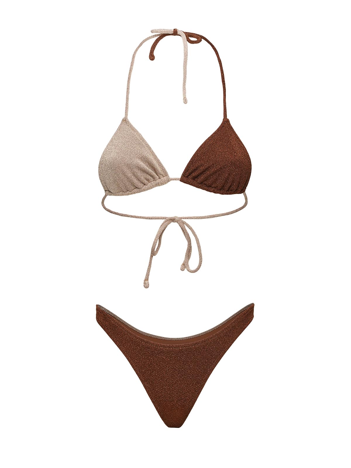 F**K Bikini Donna Triangolo con Slip Americano Fisso Marrone SW1110-BN