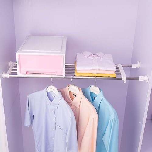 Miniatura 5 de Hershii Estante de tensión extensible para armario, estante de almacenamiento ajustable, resistente organizador de bricolaje divisor para armario,