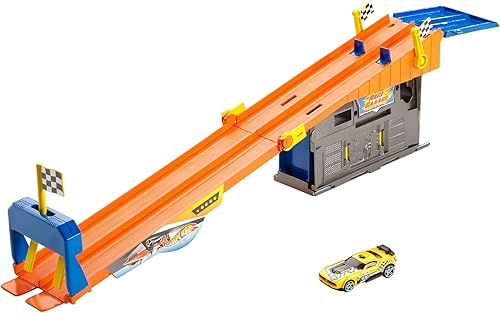 Hot Wheels - Set de juego exclusivo con garaje y pista de carreras y azotea