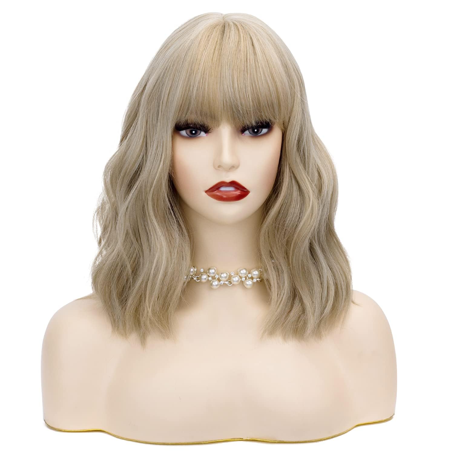 Photo 1 of TSNOMORE Mix Blonde Wig with Bangs 14inch Wig for Women Halloween Costume Praty Cosplay Wig with Red heart-shaped sunglasses (Color-5)