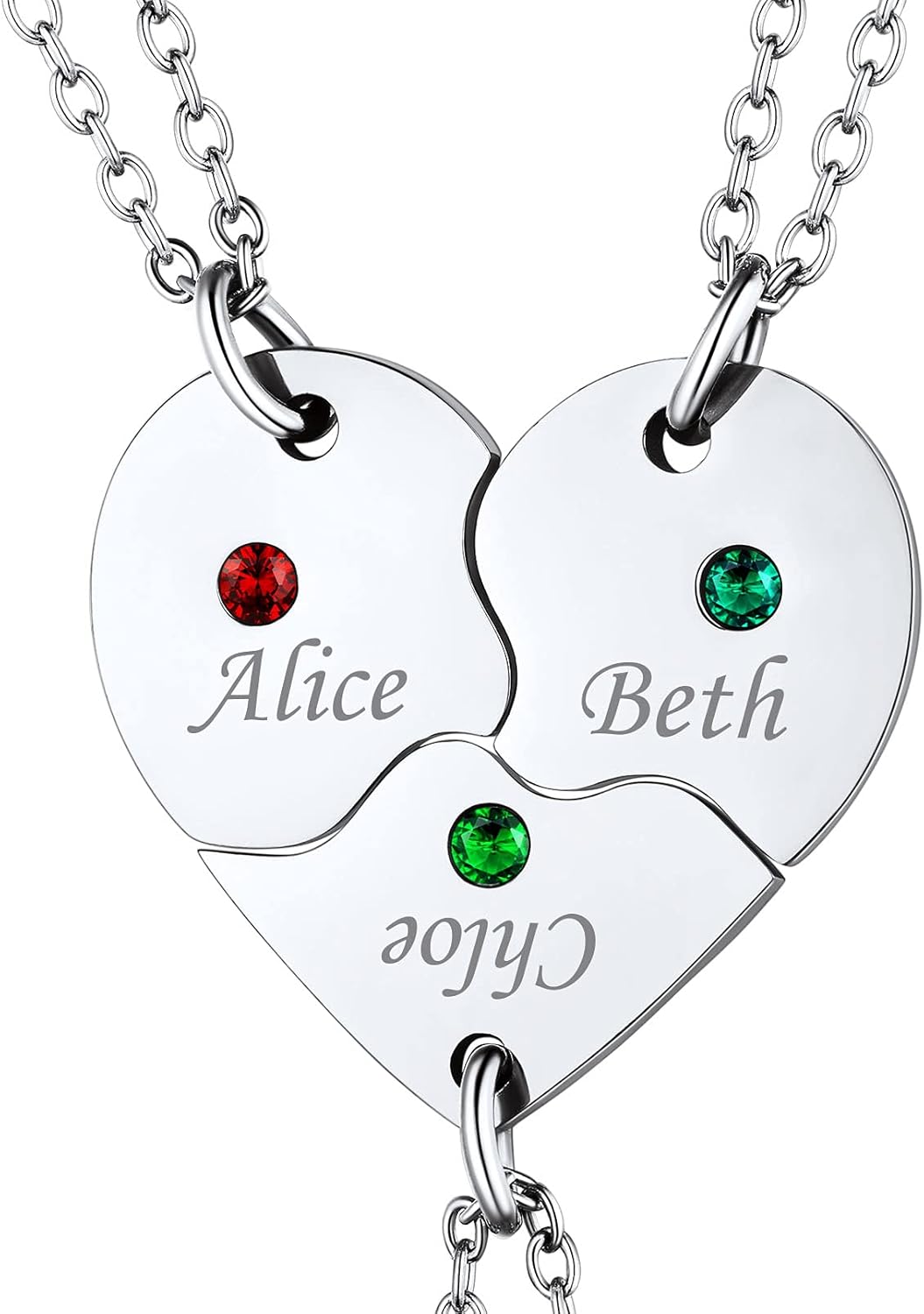 Custom4U Personalized Gold BFF Necklace for 3 Pcs Split Heart Matching Friendship Couple Necklaces 14k Gold Plated 925 Sterling Silver Pendant Custom Gifts for Best Friend Women