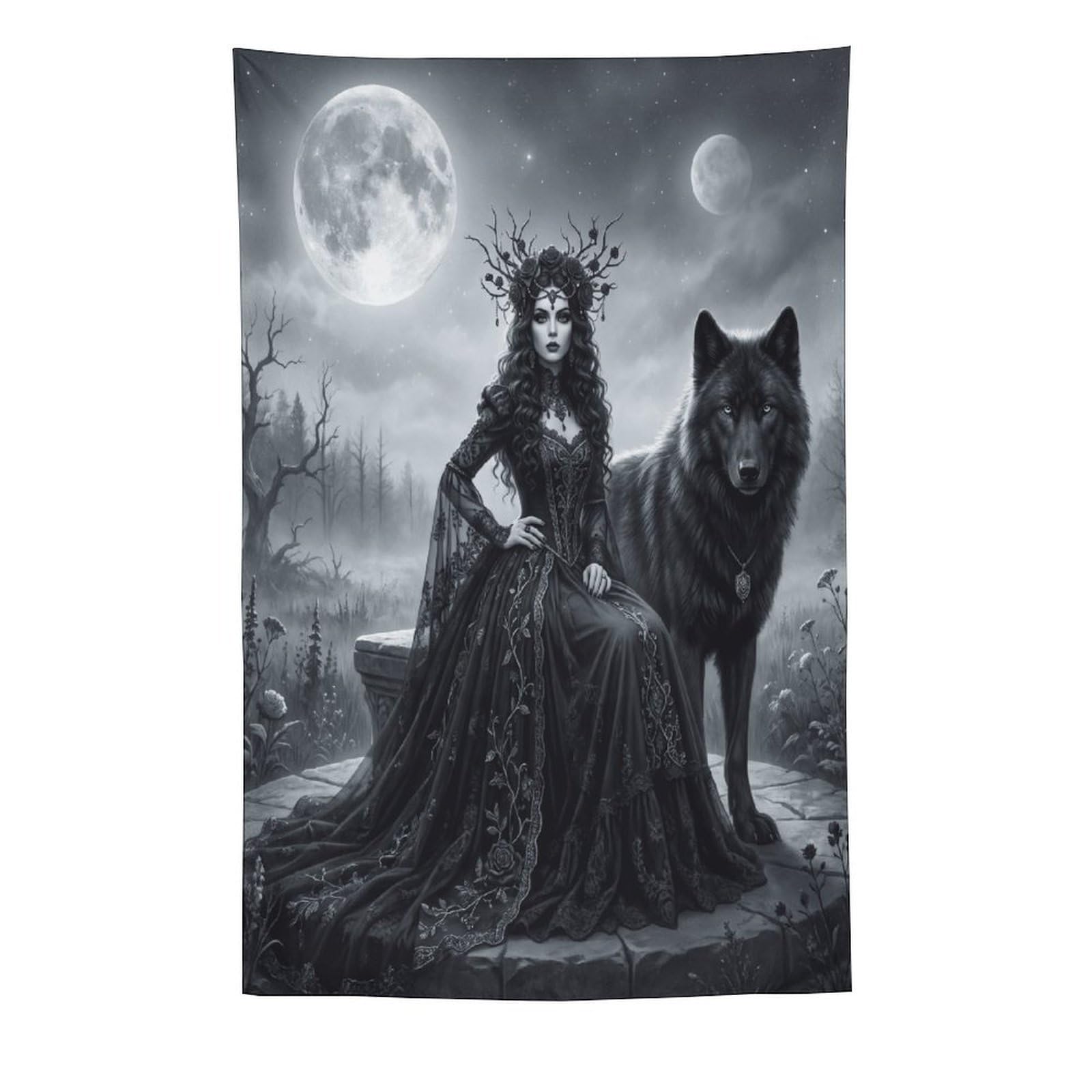 H3B8U2Y5 Snowy Wolf Queen Wall Tapestry, Realistic Illustration