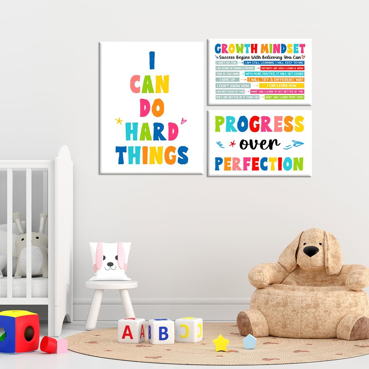 Kids Affirmation Wall Decor,Positive Growth Mindset Wall Art Canvas Frame Poster Print for Kids Bedroom Nursery Classroom Mental Health Psychological Counseling Office Wall Decor,Set of 6