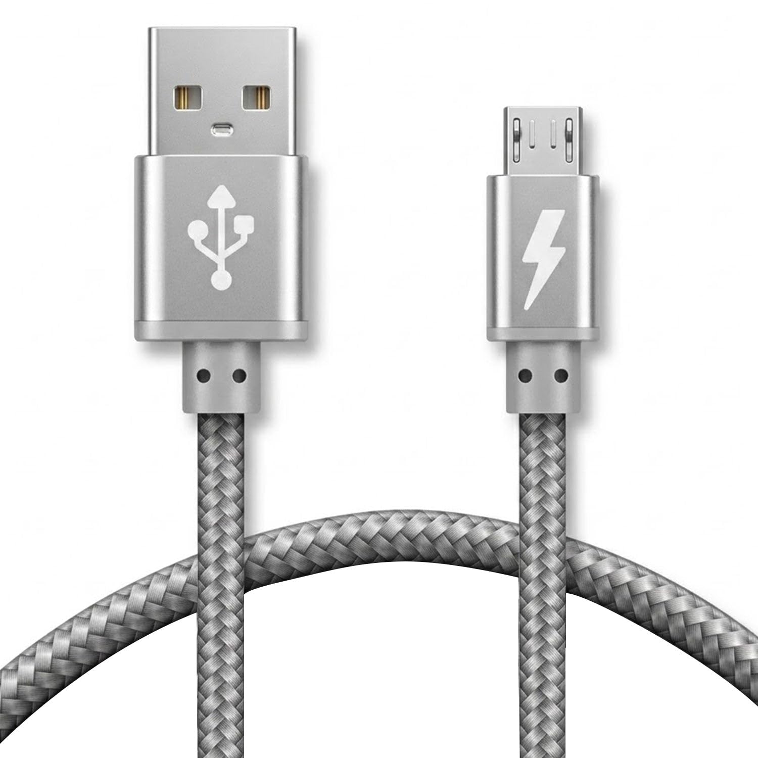 iSOUL Micro USB Cable, Silver 1M Android Charger Cable 2.4A Nylon Braided Fast Charging Cables for PS4, Samsung Galaxy S7 S6 S5 J7 J5 J6 J3, Note, LG, Nexus, Nokia, Xbox, HTC,Sony, Kindle Fire