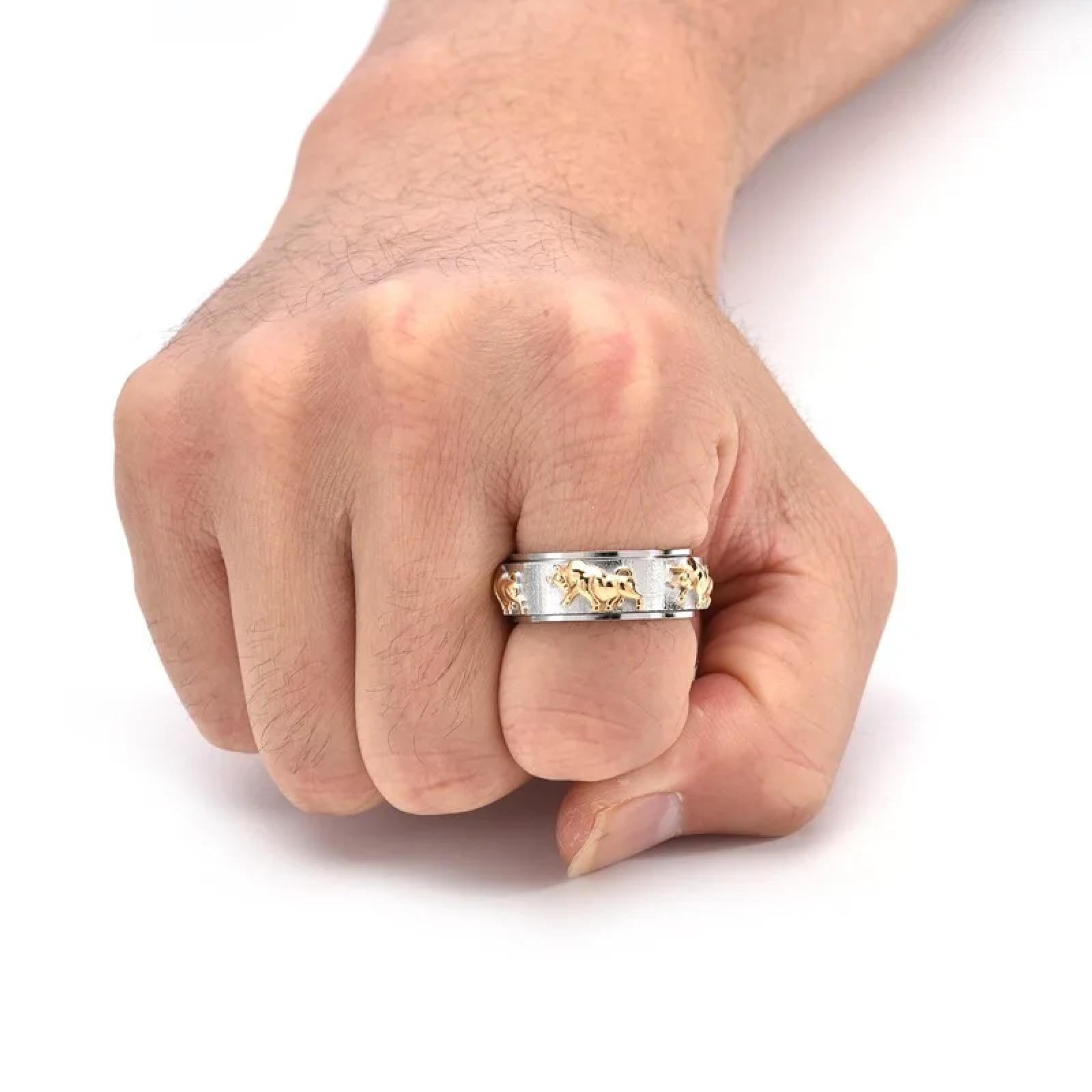 Ring Ringe Damen Bijouterie Herren Rotierender Stierkopfring Für Männer, Kräftiger Ochsen-Sternzeichen-Geburtsjahr-Schmuck, Verstellbares, Drehbares Statement-Band