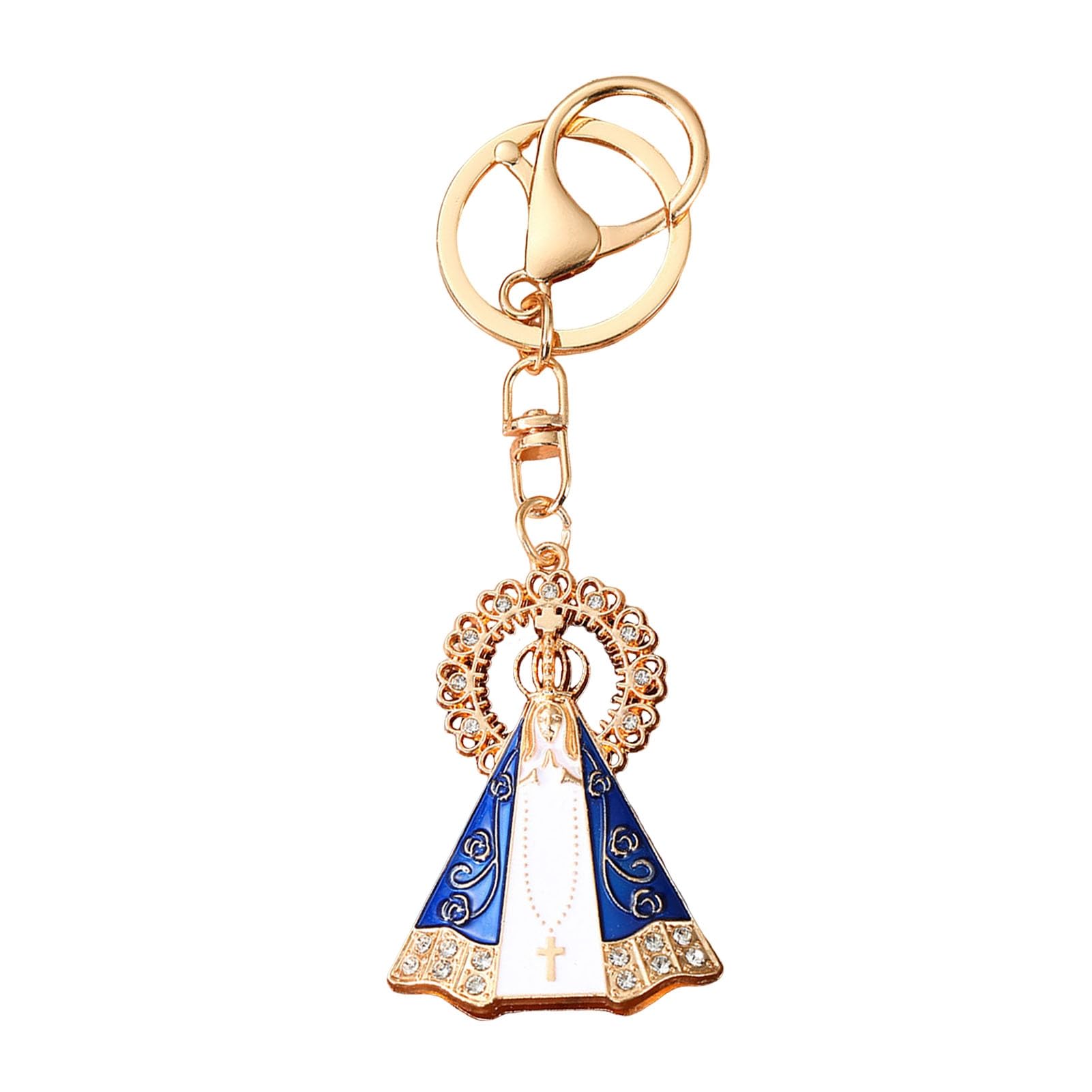 matumou Keychain Pendant Rhinestones Inlaid Religious Figure Design Key Chain with -Oxidation Lobster Clasp Decorative Backpacks