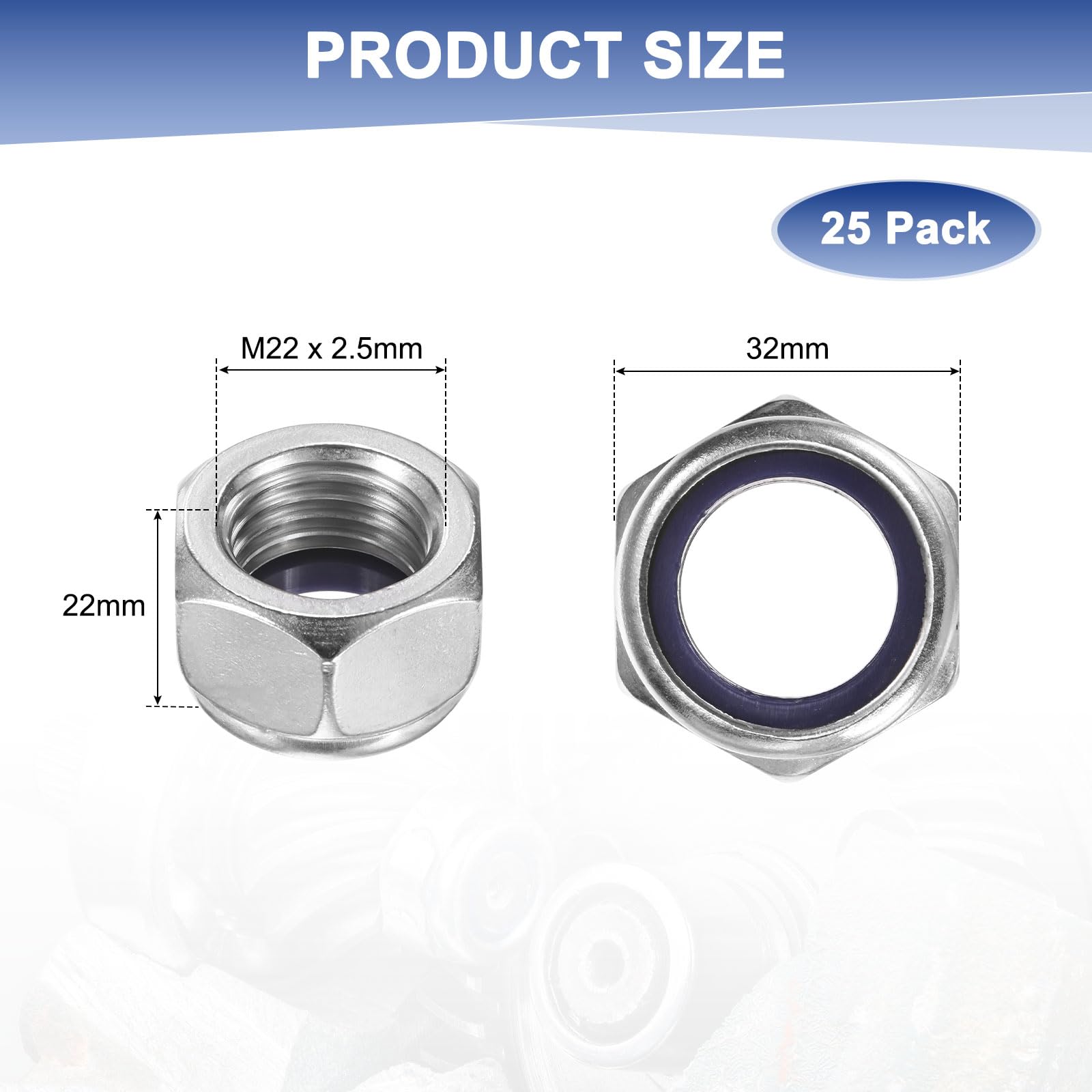 M METERXITY 25-Pack Nylon Insert Hex Lock Nuts - Image 3