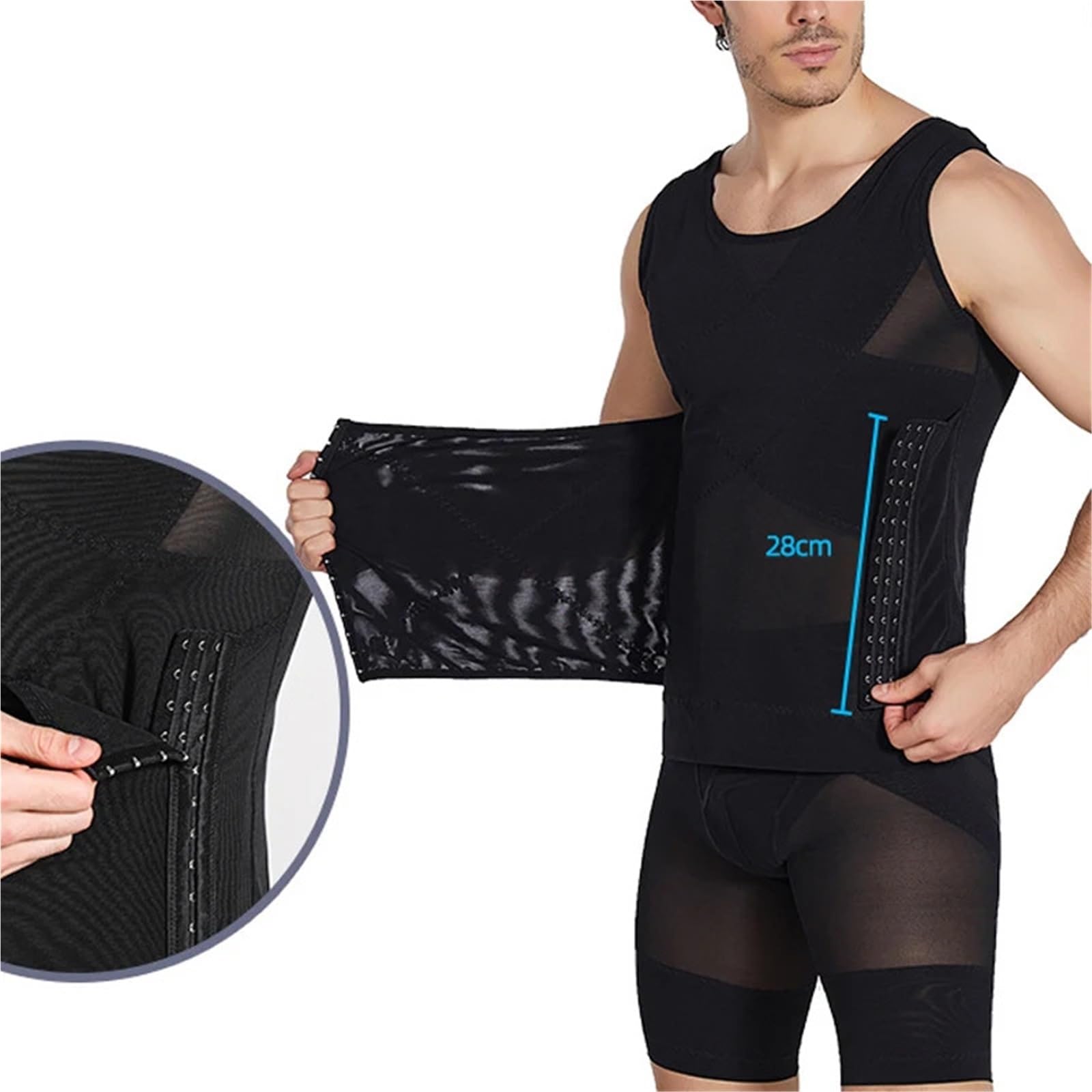 Kompressionsweste Männer Herren Shapewear Tops Taillenformung Kurze Ärmel Bauch Shapewear Taillentrainer T-Shirt Bauchweg Etui Korsett(Black,2XL (95-120kg))