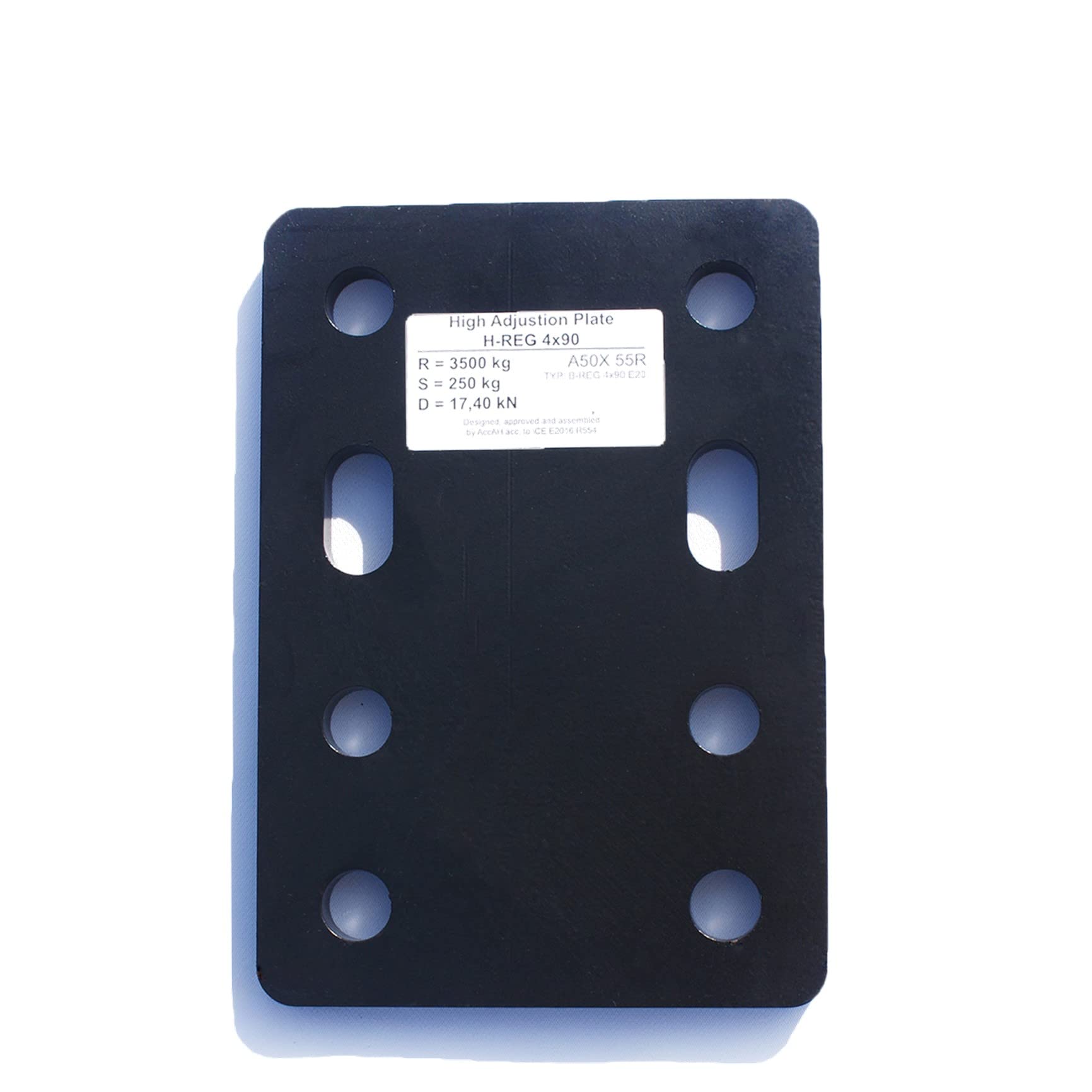 Piastra adattatore universale per regolazione dell'altezza 4 x 90 del gancio di traino per sfere a 2 fori 90 mm AHK-Bock (4 x 45 mm senza set di viti, per 2 fori 90 mm AHK-Bock)