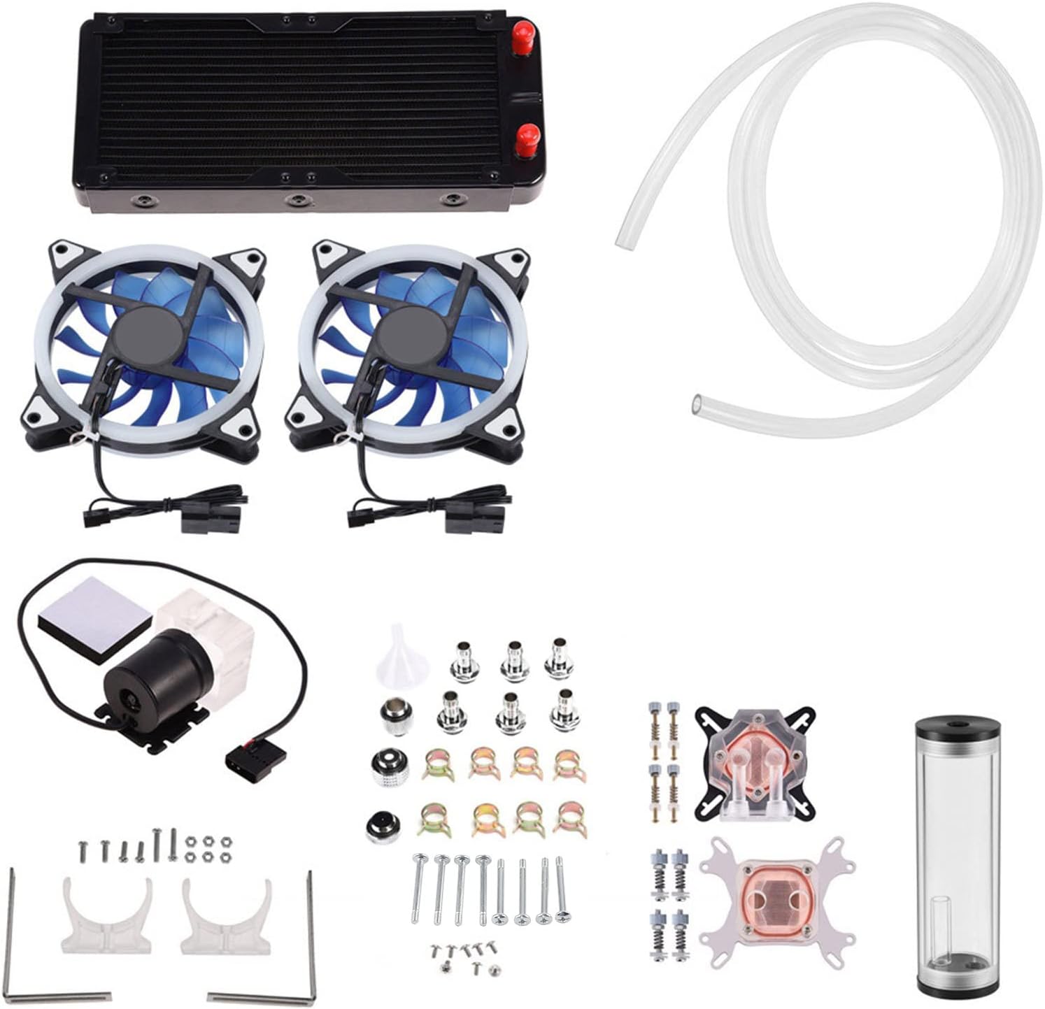 Luqeeg Liquid CPU Cooler Kit, DIY 240mm Computer Cooler, CPU/GPU Block Pump Reservoir LED Fan Heat Sink Water Cooling Kit Accessories Water Chiller Desktop Liquid Cooling System