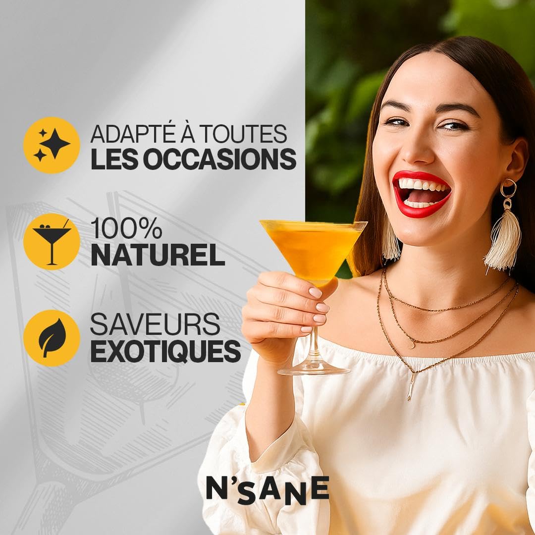 Mélange pour cocktail N’Sane Fruit de la Passion Vanille | Boisson sans alcool 500ml sans sucres ajoutés | Base naturelle pour cocktails, mocktails & boissons chaudes