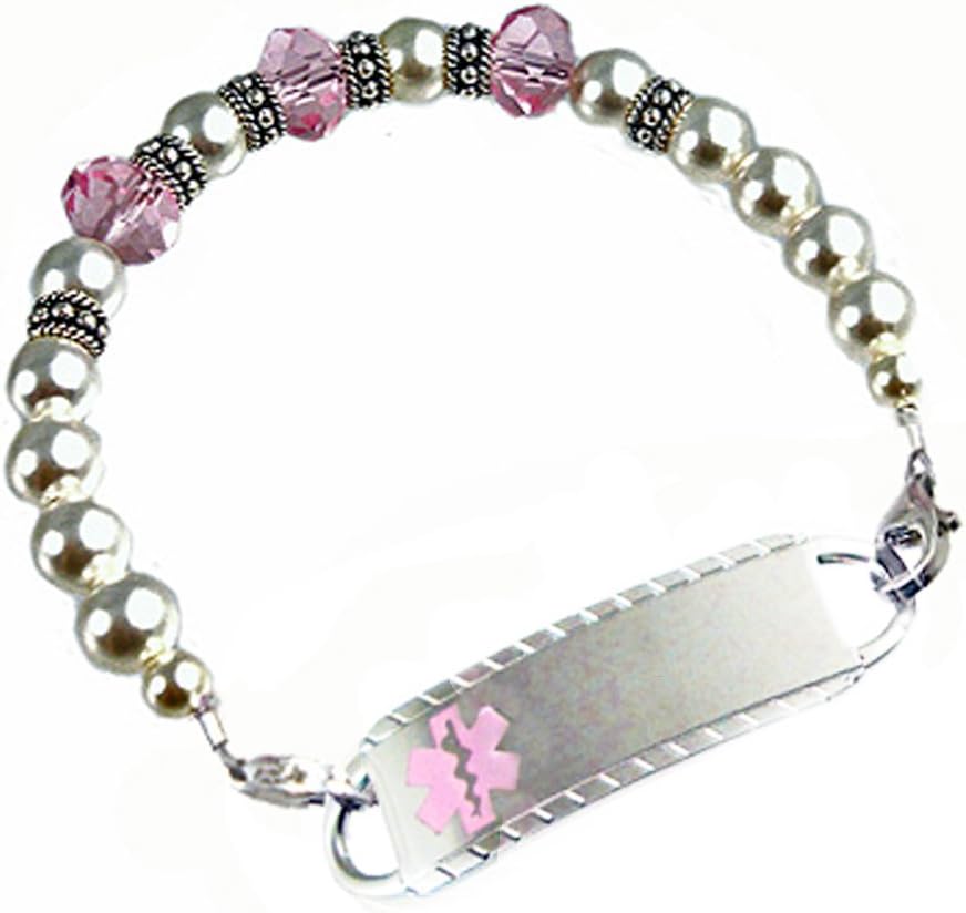 Women's Elite Medical Alert Kensington Beaded Bracelet, FREE Engraving