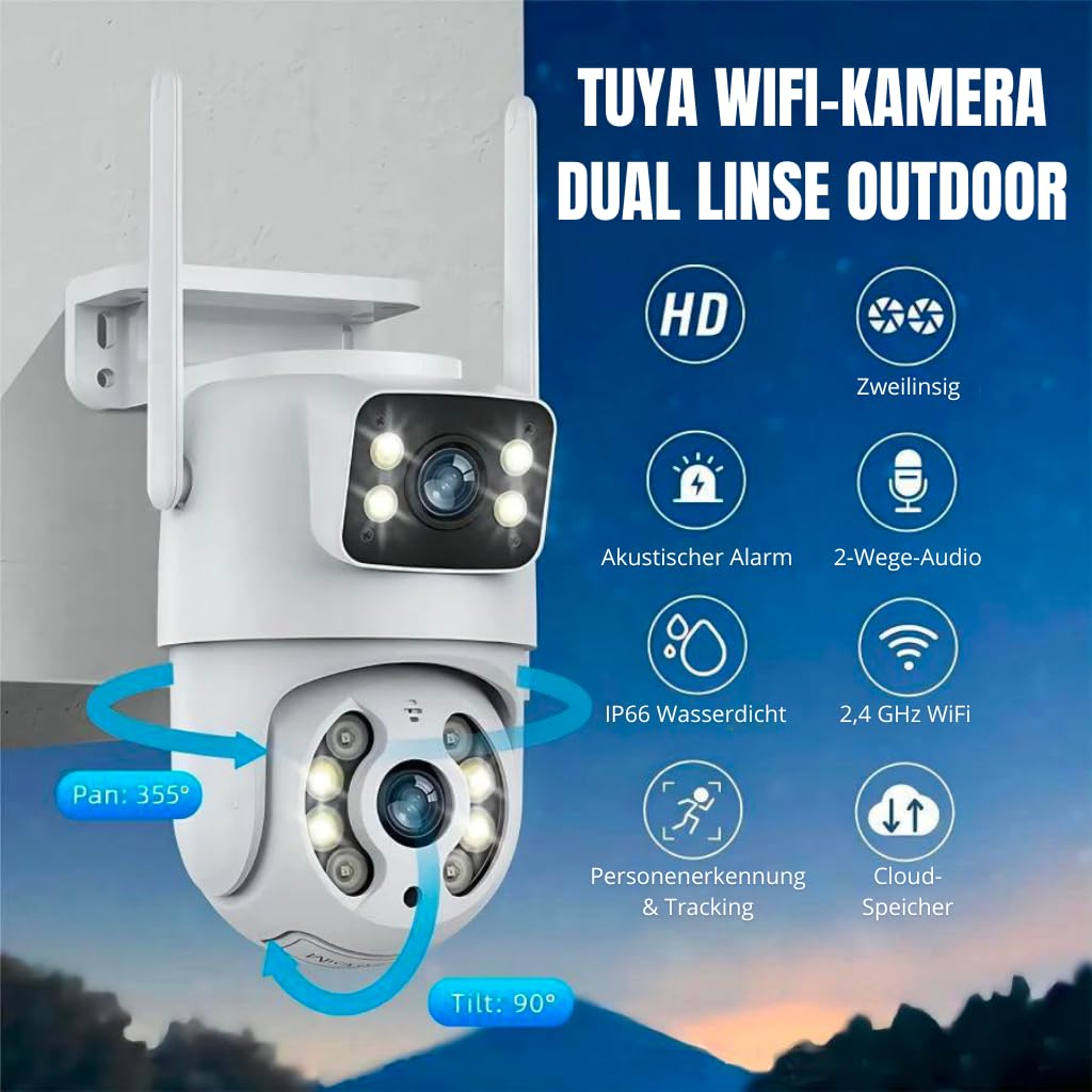 Überwachungskamera NA1 mit 360° Sichtfeld | Zwei 2-Megapixel-Sensoren für klare Full-HD-Aufnahmen; 360° Sichtfeld für vollständige Überwachung ohne tote Winkel