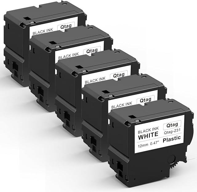 Labelife Label Maker Tape Compatible avec Brother Btag 231 Recharges de ruban d'étiquette 12mm 0.47'' Ne travaille que pour P Touch PT-N10 PT-N20 PT-N25BT (5 Boîtes, 12mm x 4m, Noir sur blanc)