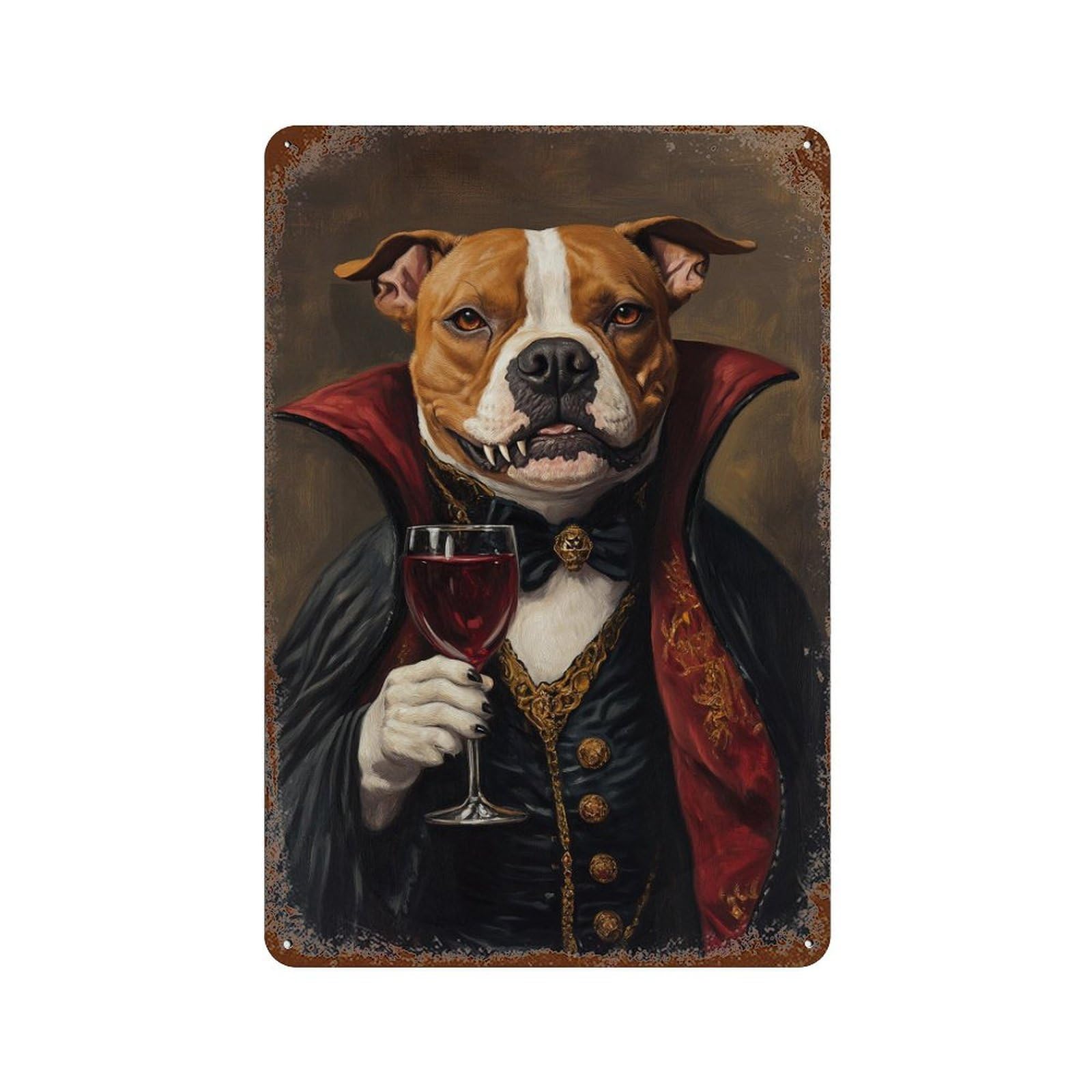 Vampire Dog with Wine Glass-3 Rustic Tin Plaque 11.8"x7.9", for Shed, Workshop And Garage Wall Decor, Shabby Chic Decor