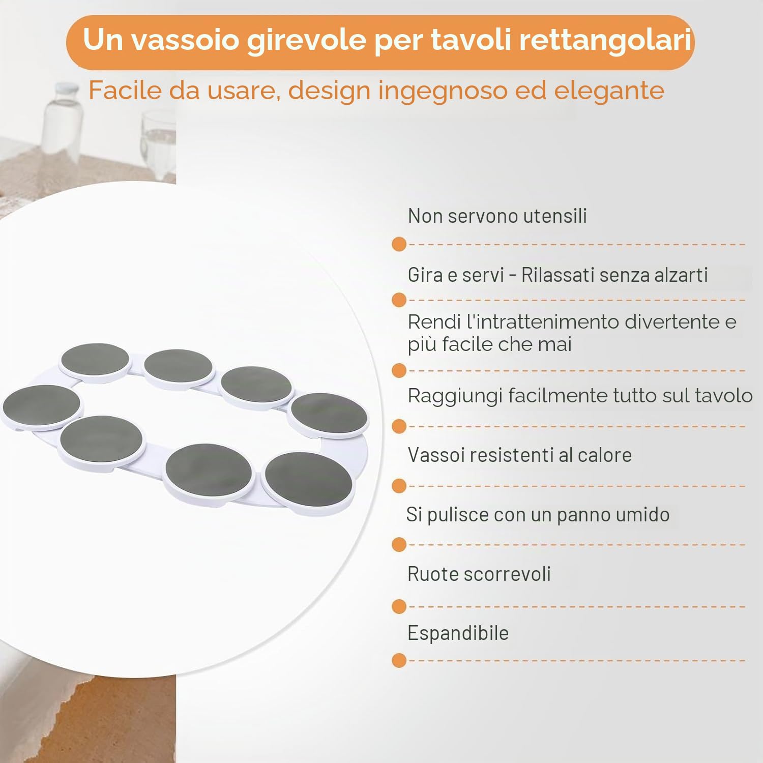 BigKing Vassoio girevole per tavolo da pranzo, vassoio girevole a 360° per 8 vassoi, piatto girevole Lazy Susan per tavoli lunghi, vassoio da buffet girevole, multifunzionale per pasti familiari