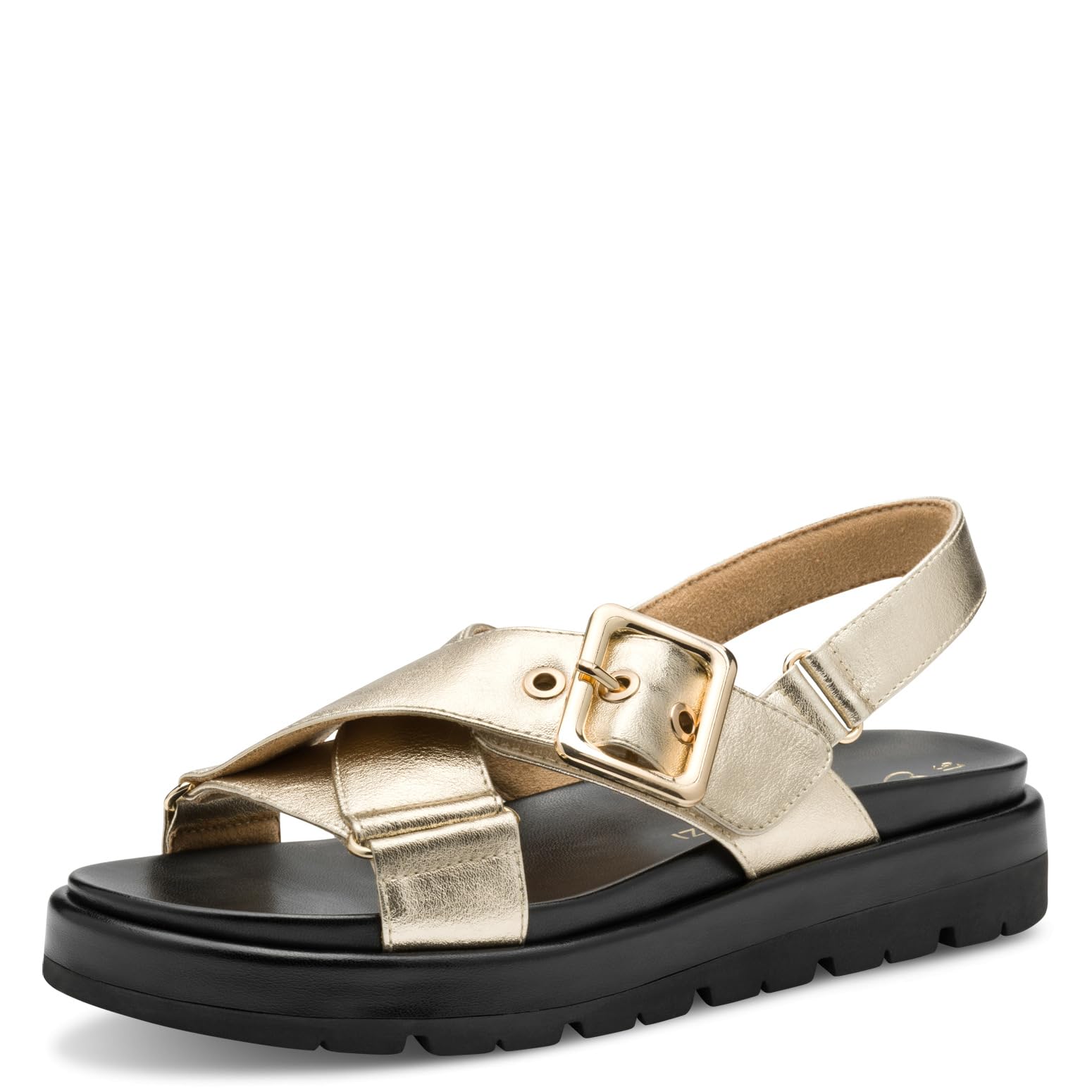 MARCO TOZZI Women's Flat Sandals with Velcro Fastening, Comfortable, Gold, 8.5 UK
