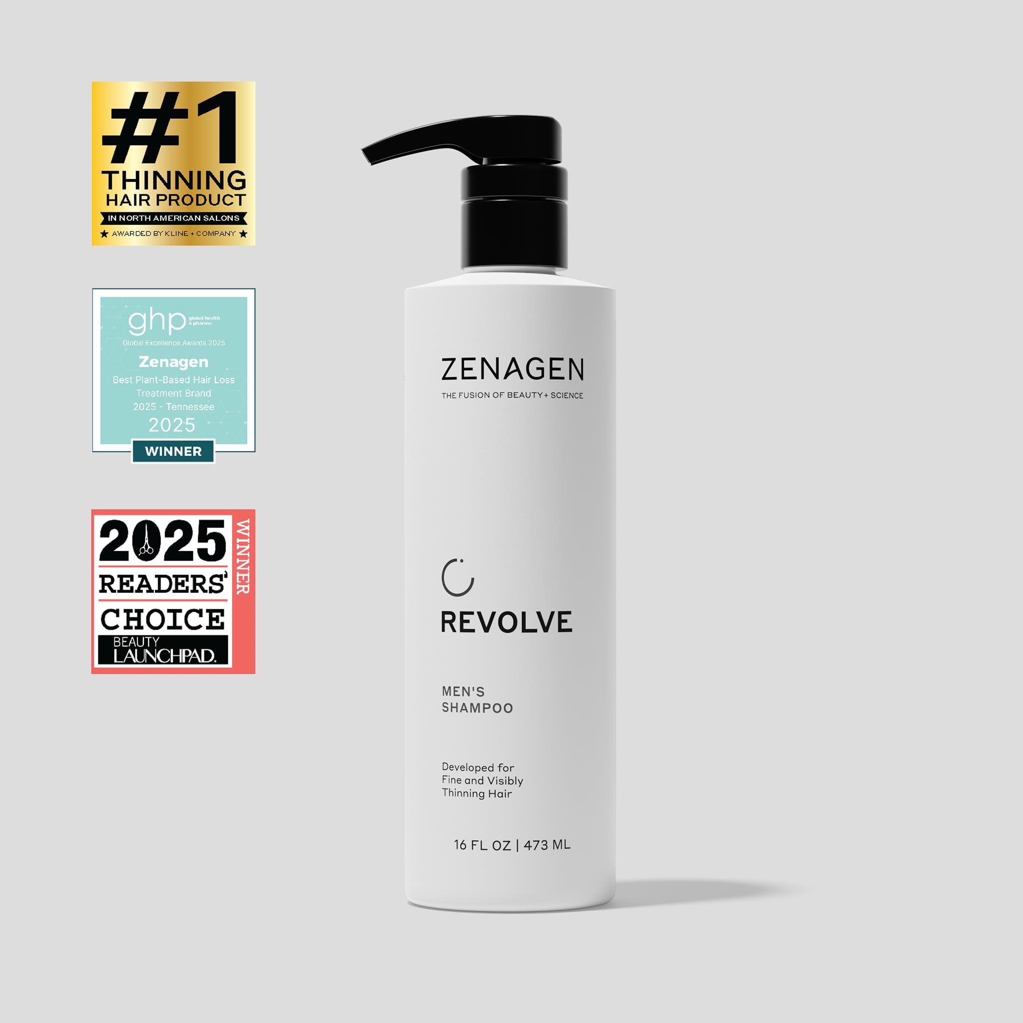 ZENAGEN Revolve Szampon zagęszczający dla mężczyzn, wspiera wygląd pełniejszych, zdrowiej wyglądających włosów, opracowany z myślą o delikatnych i wyraźnie przerzedzających się włosach, na bazie