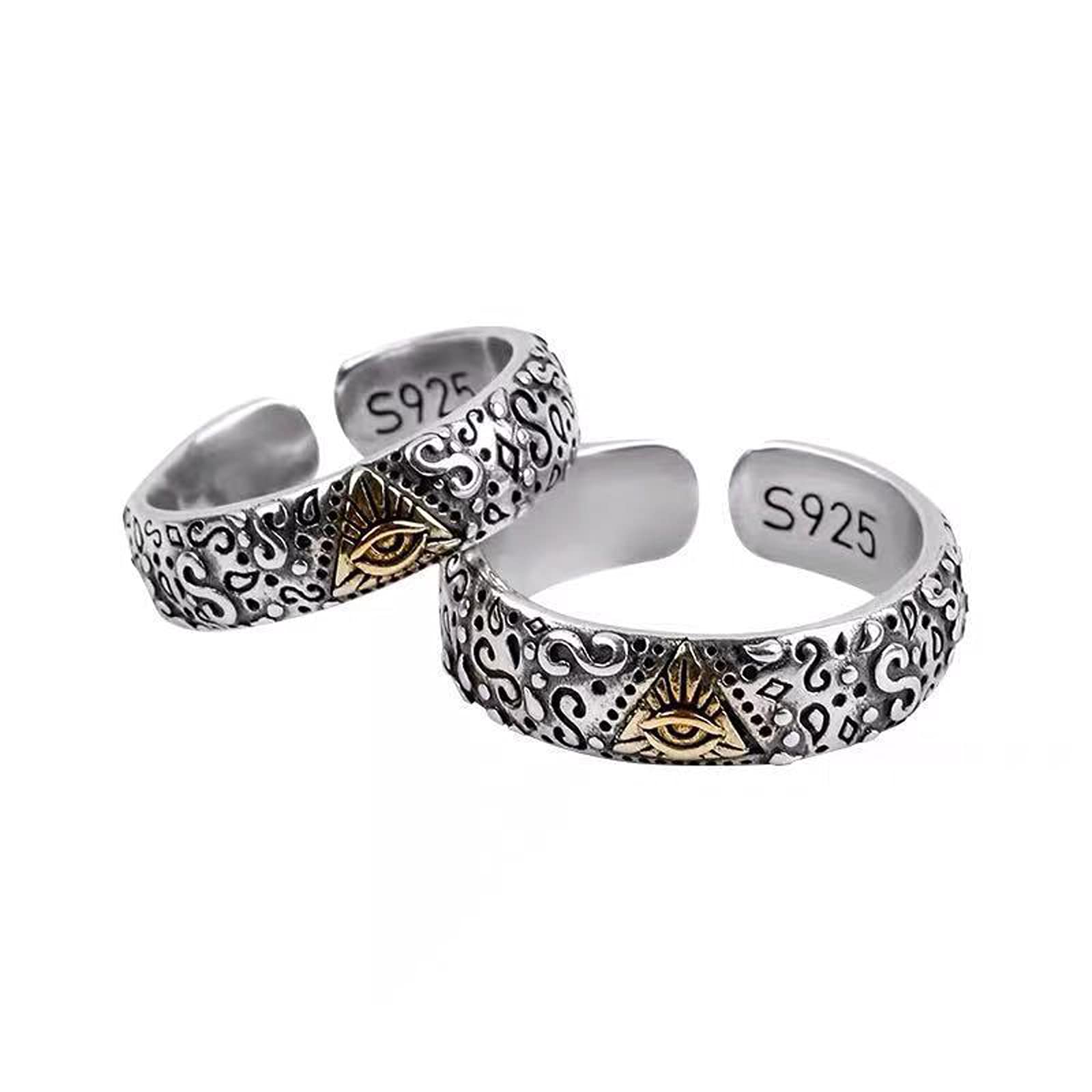 Anello per Massone con Occhio onnisciente in Argento Sterling 925 in Argento Sterling Anello Creativo per Coppia con Anello di Apertura