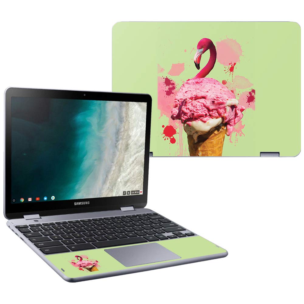 MightySkins Skin Compatible with Samsung Chromebook Plus LTE (2018) - Flamingo Ice Cream | Protective, Durable, and Unique Vinyl wrap Cover | Easy to Apply, Remove | Made in The USA