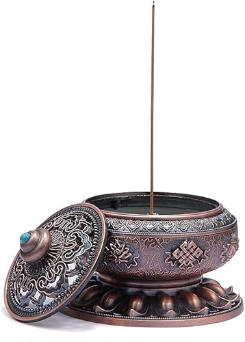 Miniatura 5 de quemador de incienso grande, de aleación de cobre.
