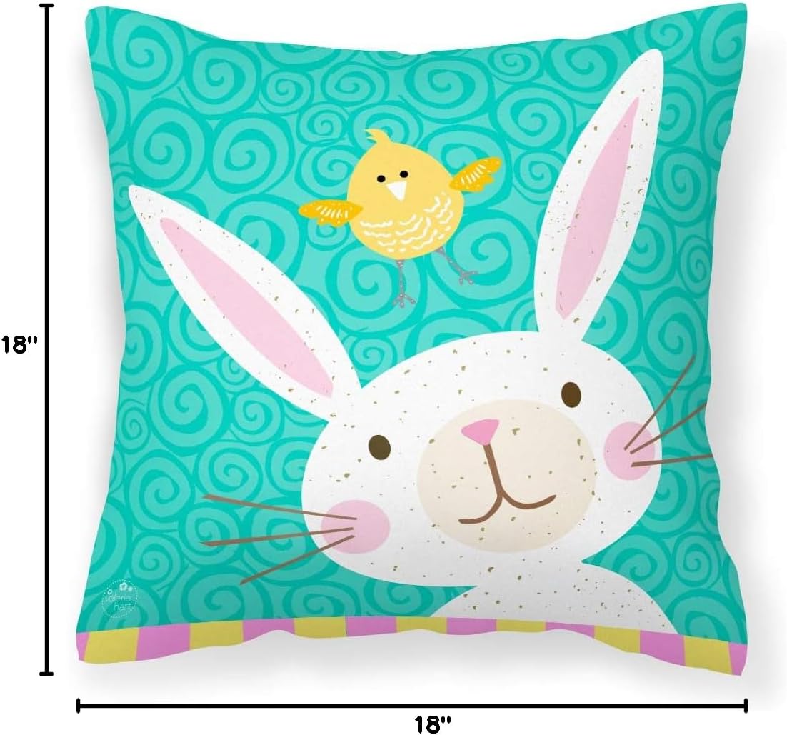 Caroline's Treasures VHA3032PW1818 Happy Easter Rabbit Fabric Decorative Pillow Machine Washable, Indoor Outdoor Decorative Pillow for Couch, Bed or Patio, 18Hx18W