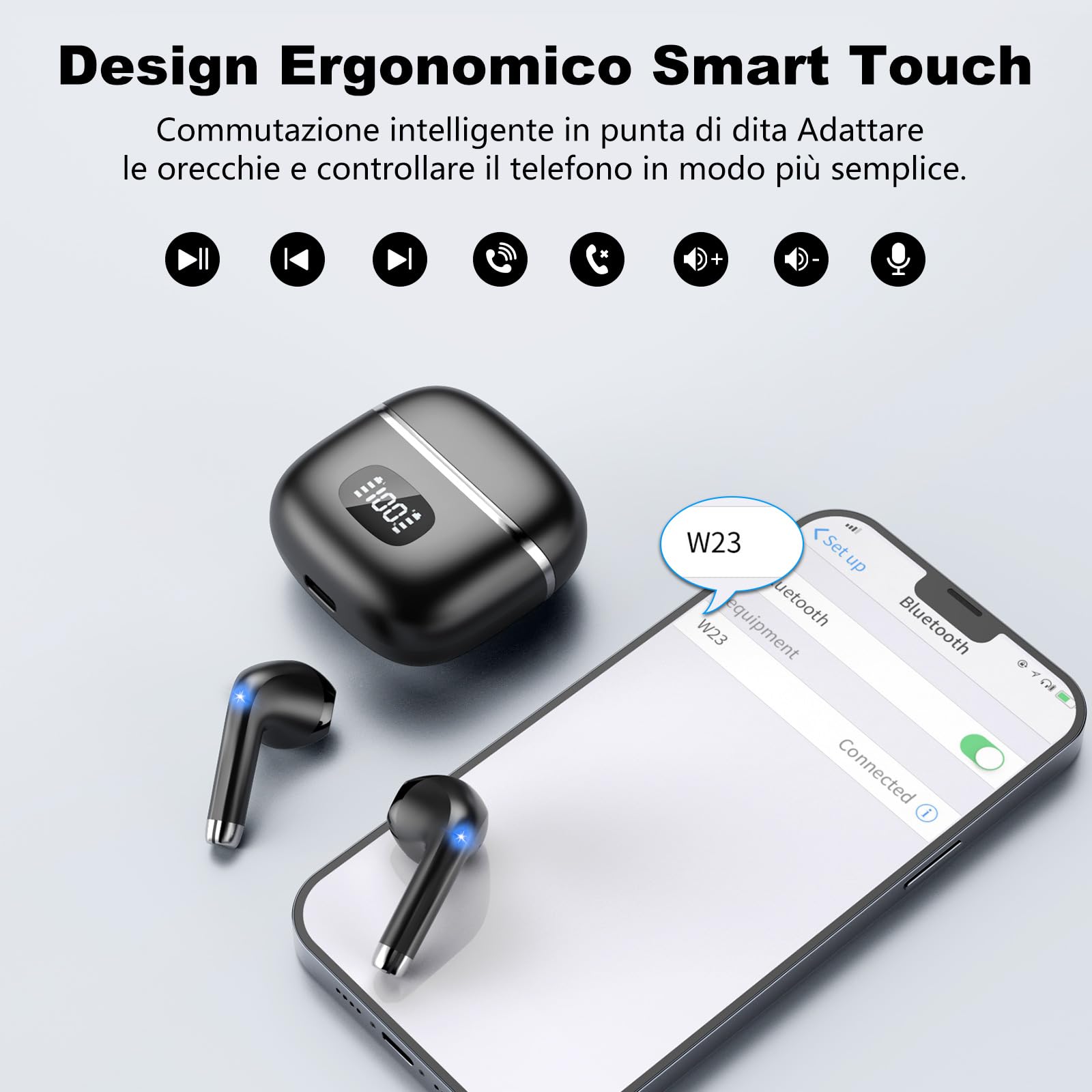 Cuffie Bluetooth 5.4, 2025 Auricolari Bluetooth Stereo HiFi, 40 Ore Mini Cuffiette Bluetooth con 4 ENC Cancellazione Rumorecon Mic,LED Display, IPX7 Impermeabili Cuffie Wireless per Androide/iOS, Nero